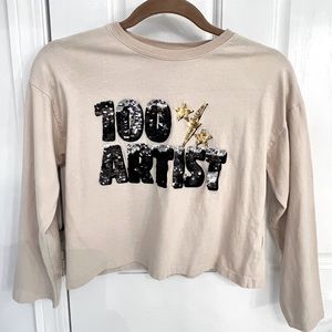 Zara Sequins with “100% Artist” Graphic Long Sleeve Crop Top